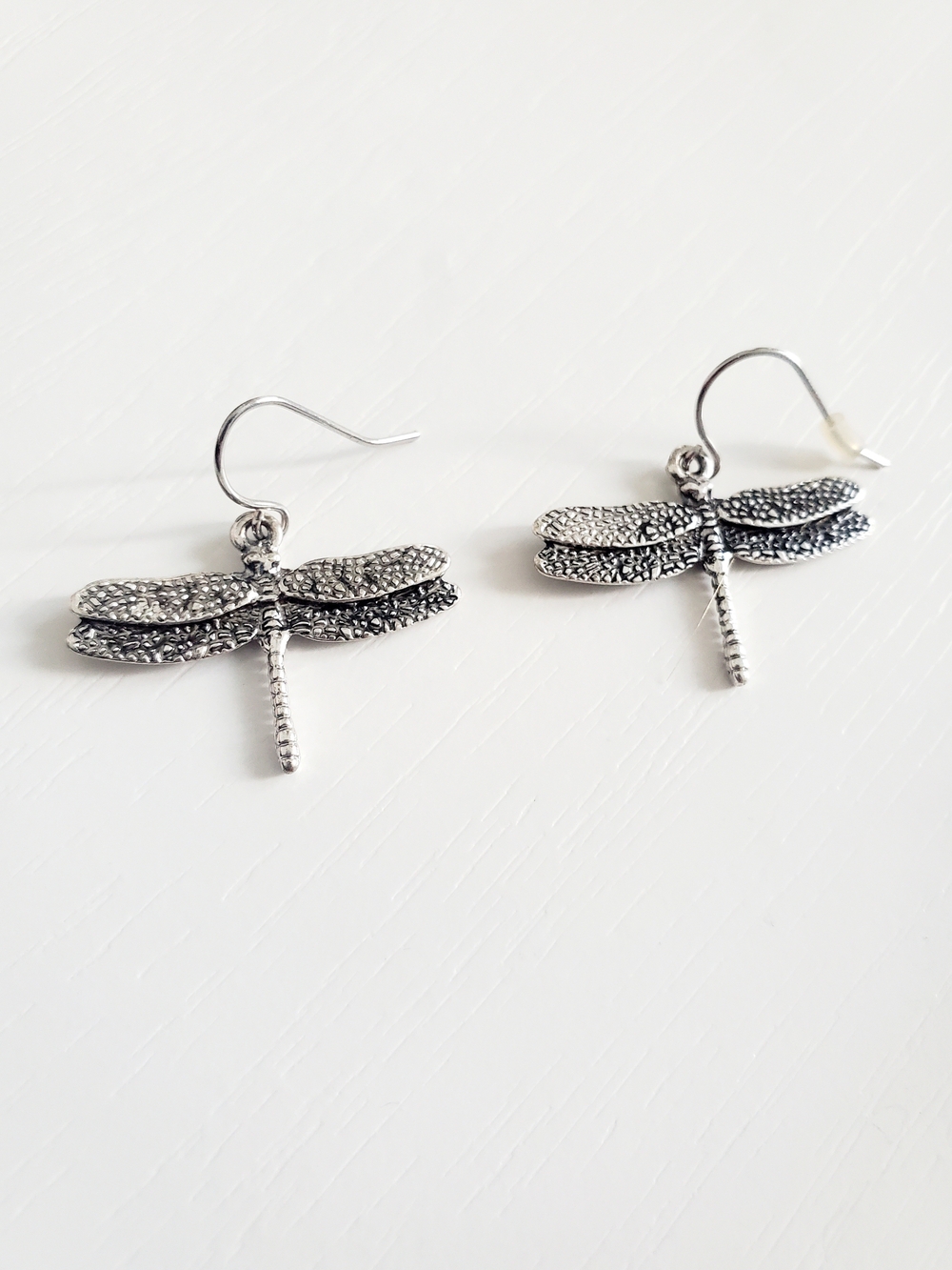 Dragonfly Drop Earrings - Silver Tone